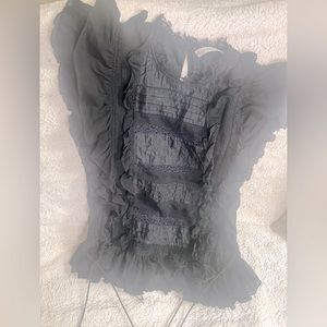 Ulla Johnson Corinna black Lace ruffled COTTON, SILK top